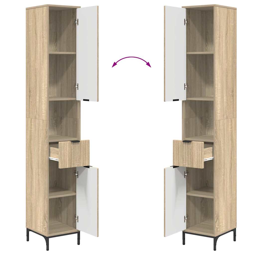 Badezimmermöbel-Set mit Tür Sonoma-Eiche Holzwerkstoff, Metall