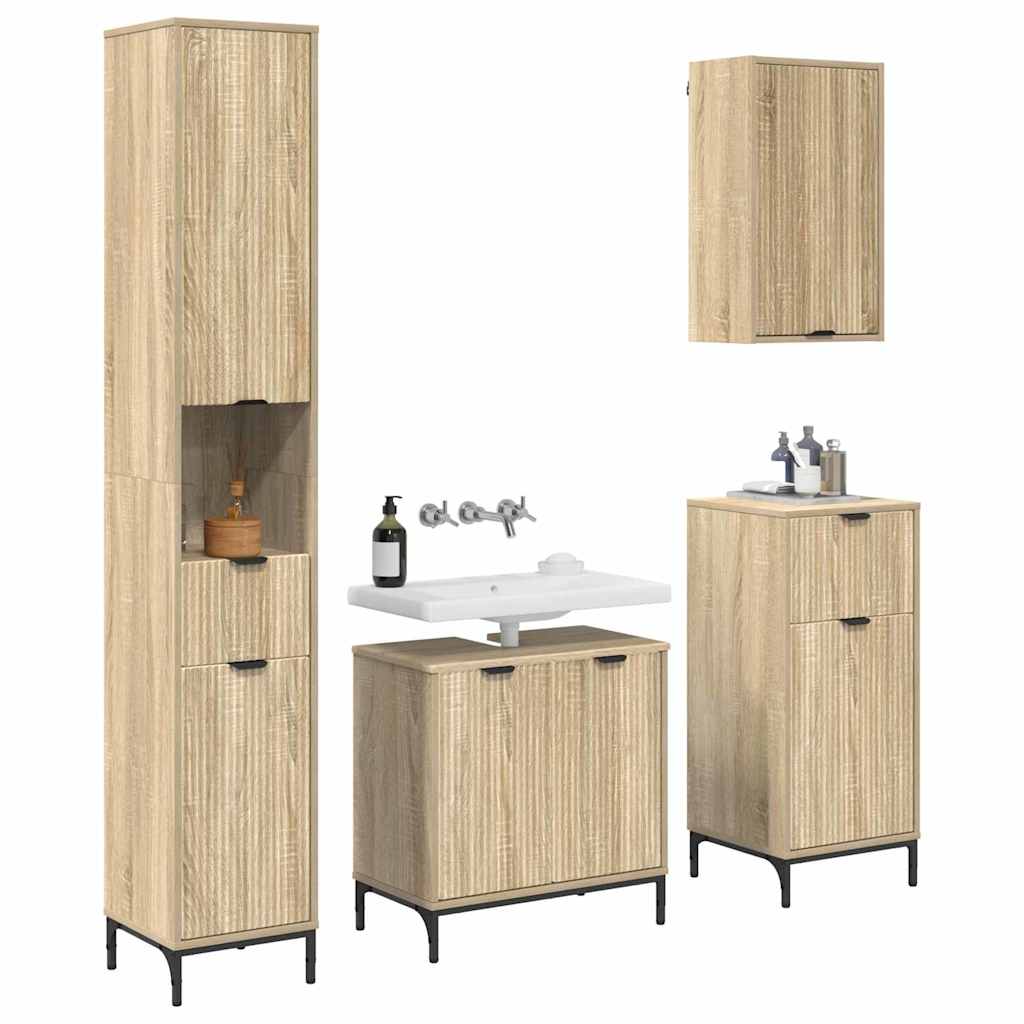 Badezimmermöbel-Set mit Tür Sonoma-Eiche Holzwerkstoff, Metall