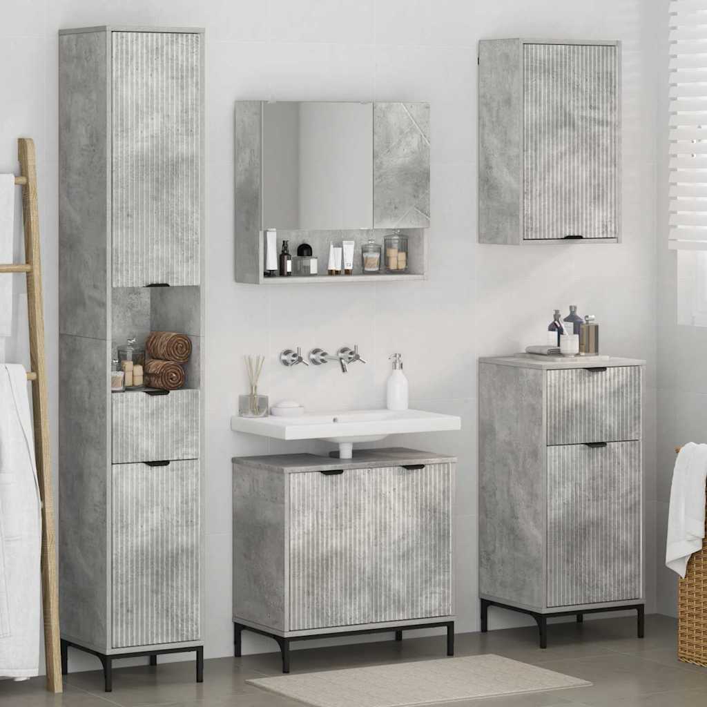 Badezimmermöbel-Set mit Tür Beton Grau Holzwerkstoff, Metall