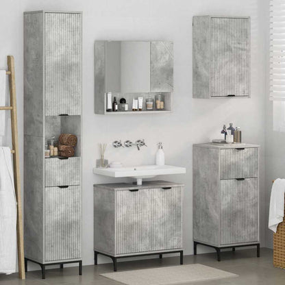 Badezimmermöbel-Set mit Tür Beton Grau Holzwerkstoff, Metall