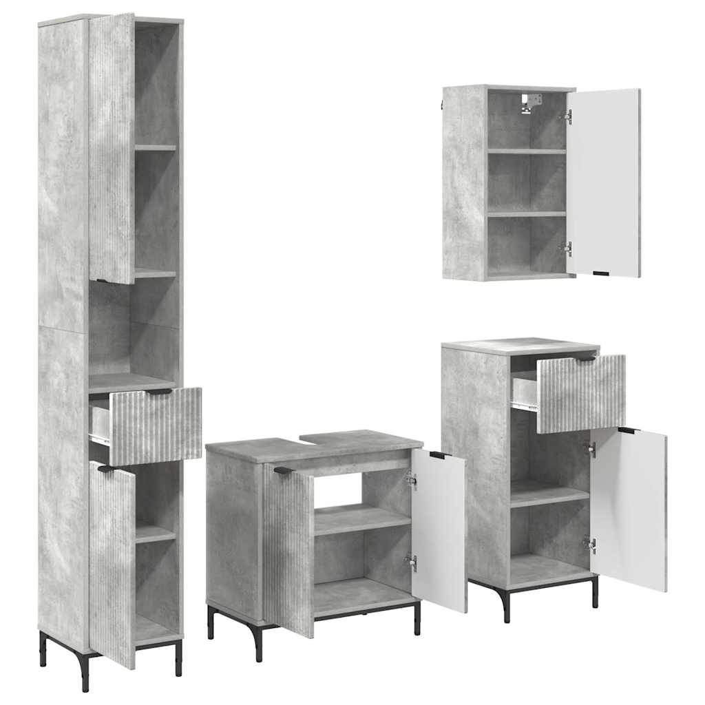 Badezimmermöbel-Set mit Tür Beton Grau Holzwerkstoff, Metall