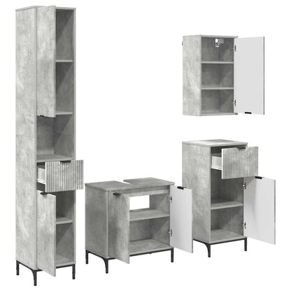 Badezimmermöbel-Set mit Tür Beton Grau Holzwerkstoff, Metall