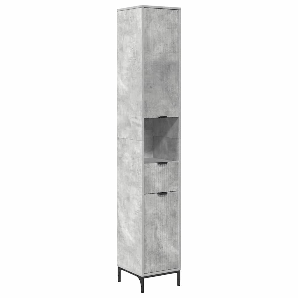 Badezimmermöbel-Set mit Tür Beton Grau Holzwerkstoff, Metall