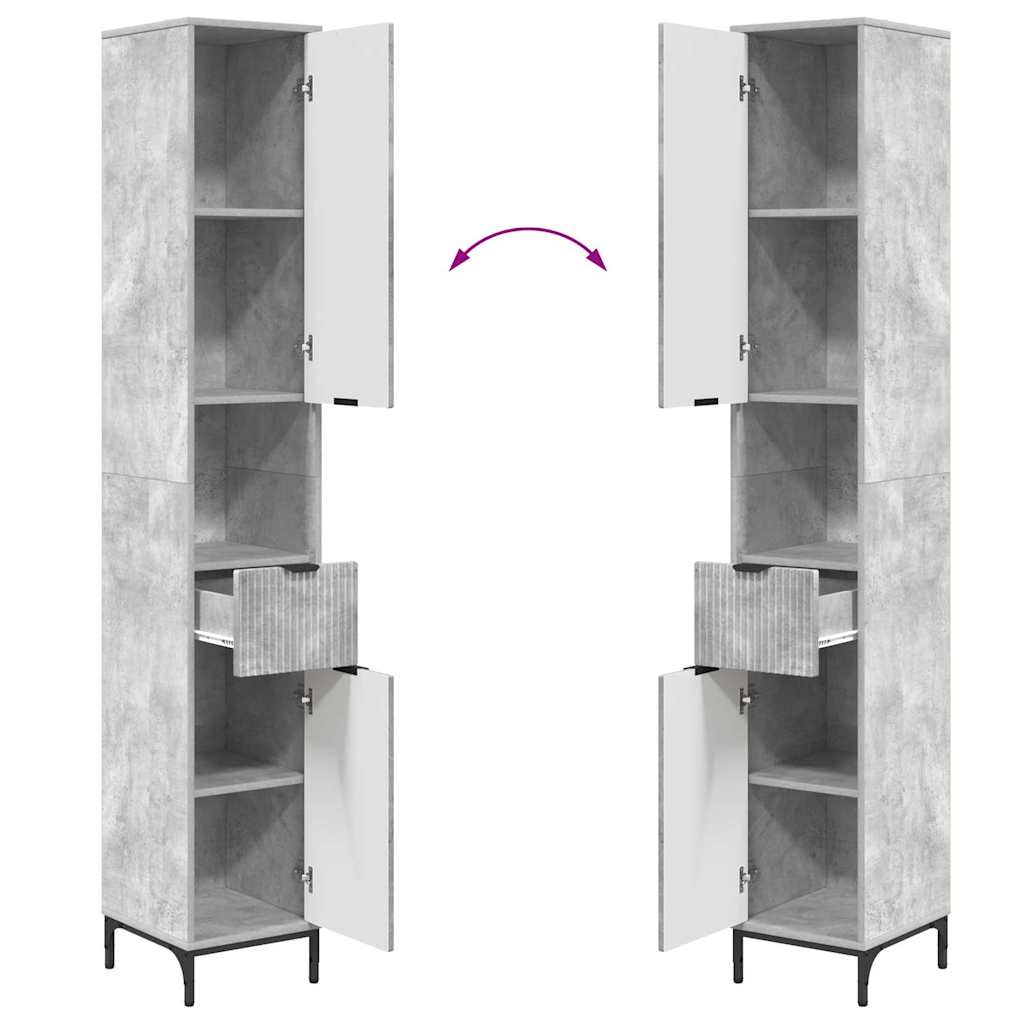 Badezimmermöbel-Set mit Tür Beton Grau Holzwerkstoff, Metall
