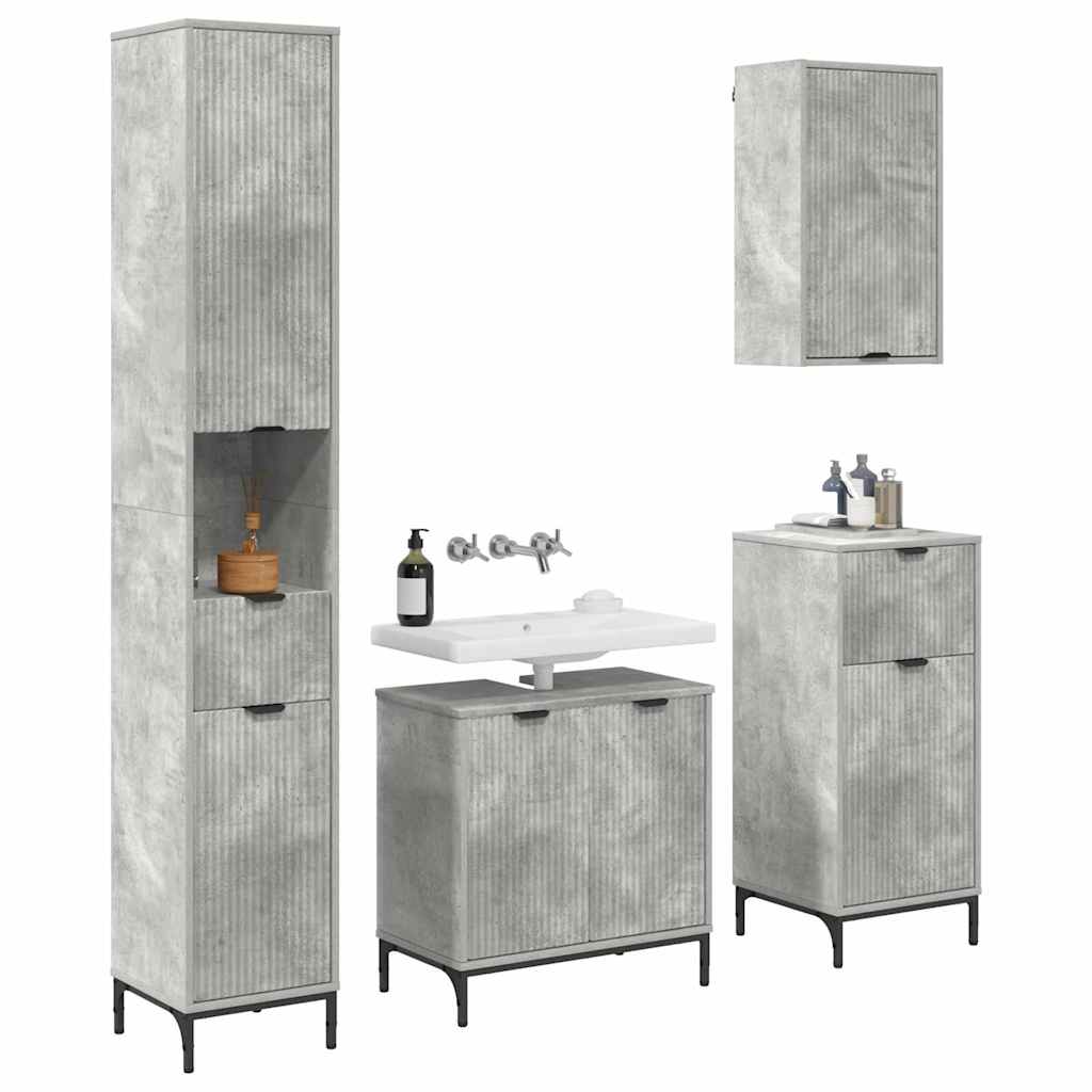 Badezimmermöbel-Set mit Tür Beton Grau Holzwerkstoff, Metall