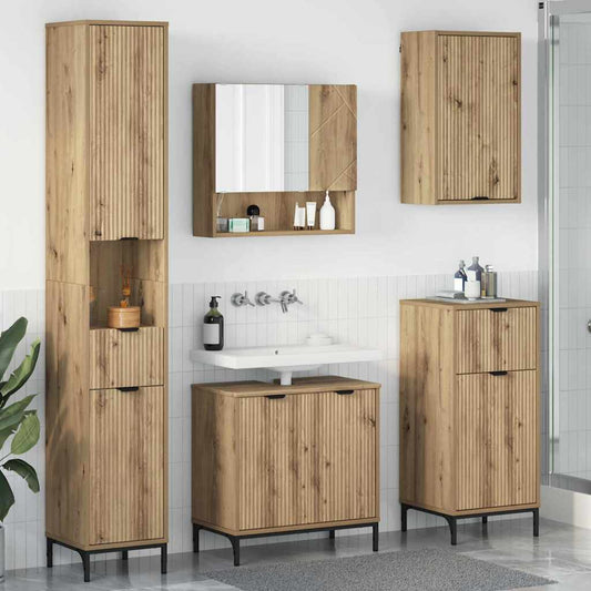 Badezimmermöbel-Set 4 Stk. Artisan-Eiche Holzwerkstoff, Metall