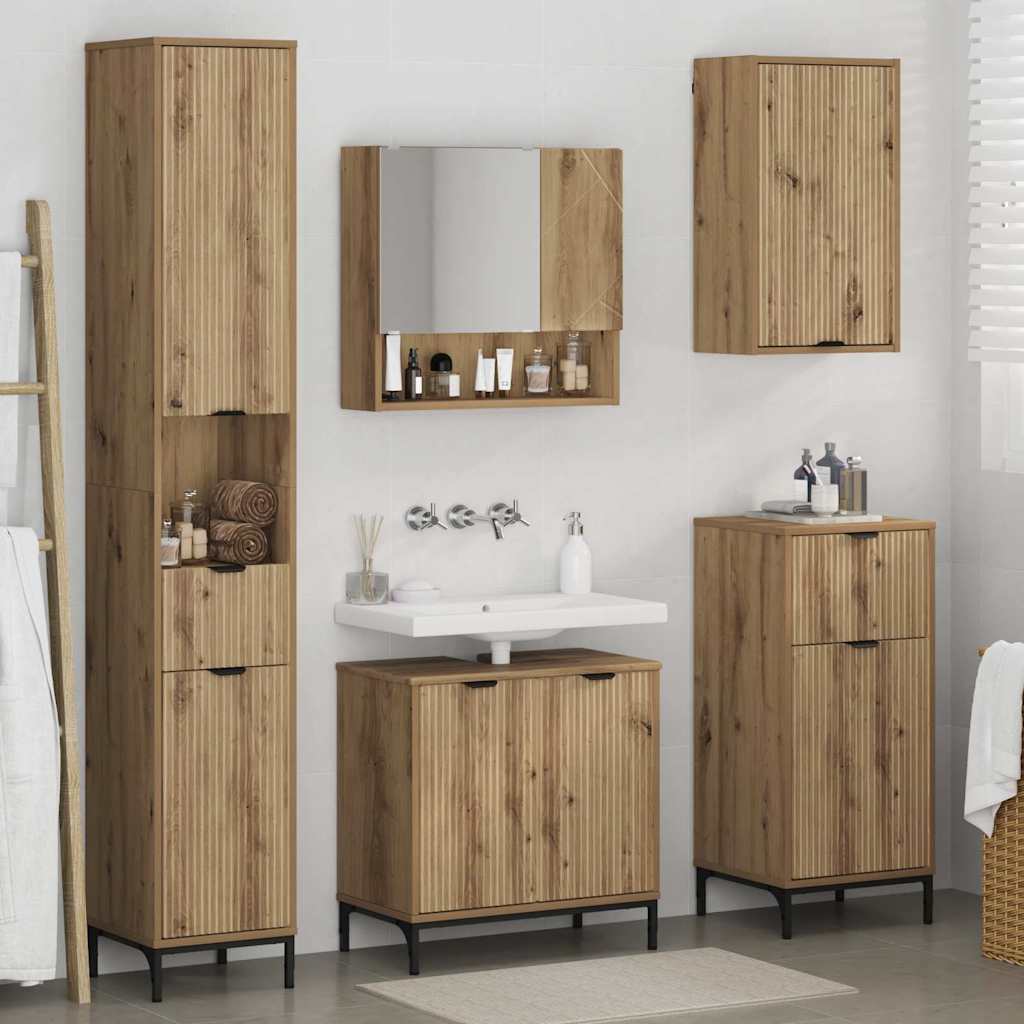 Badezimmermöbel-Set 4 Stk. Artisan-Eiche Holzwerkstoff, Metall