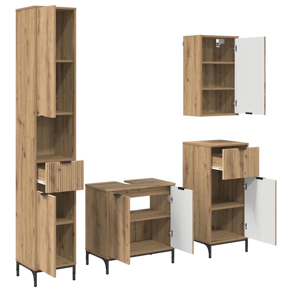 Badezimmermöbel-Set 4 Stk. Artisan-Eiche Holzwerkstoff, Metall
