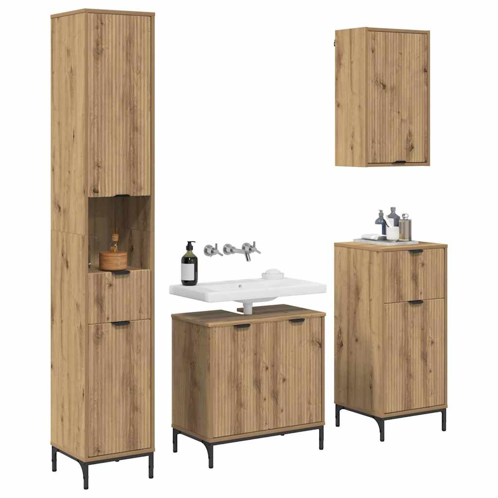 Badezimmermöbel-Set 4 Stk. Artisan-Eiche Holzwerkstoff, Metall