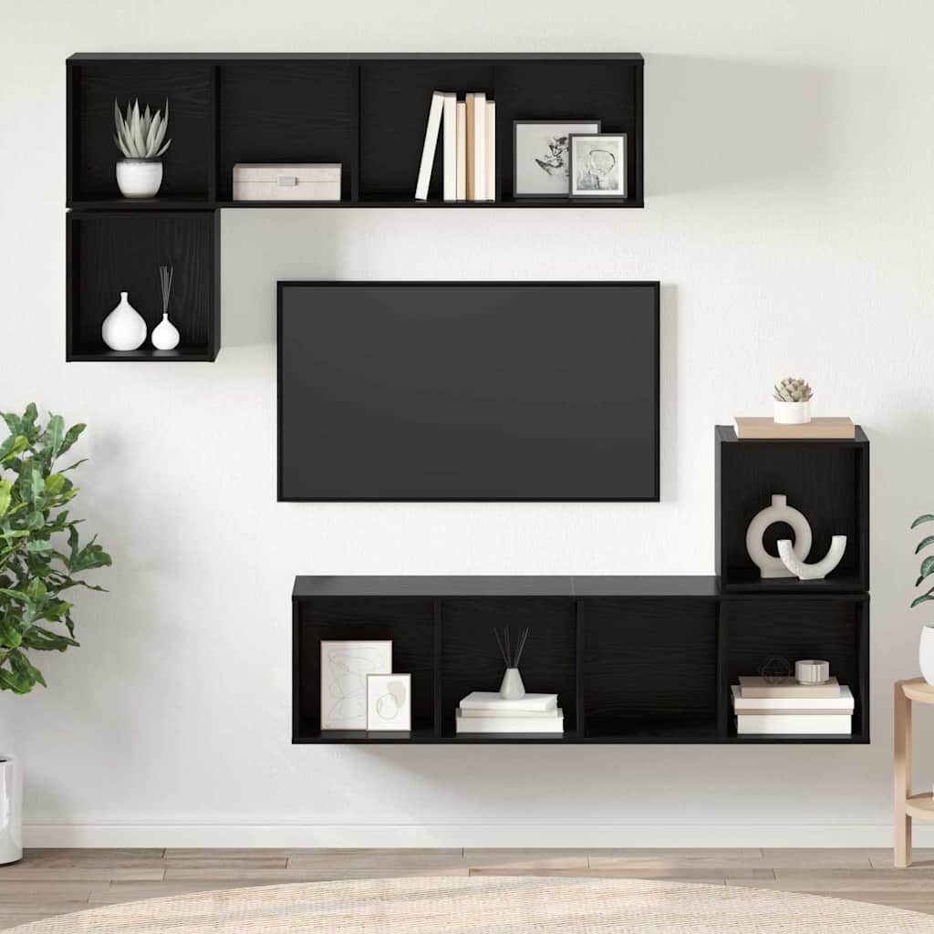 TV-Schrankset 4 pcs Schwarz Eichen-Optik Holzwerkstoff