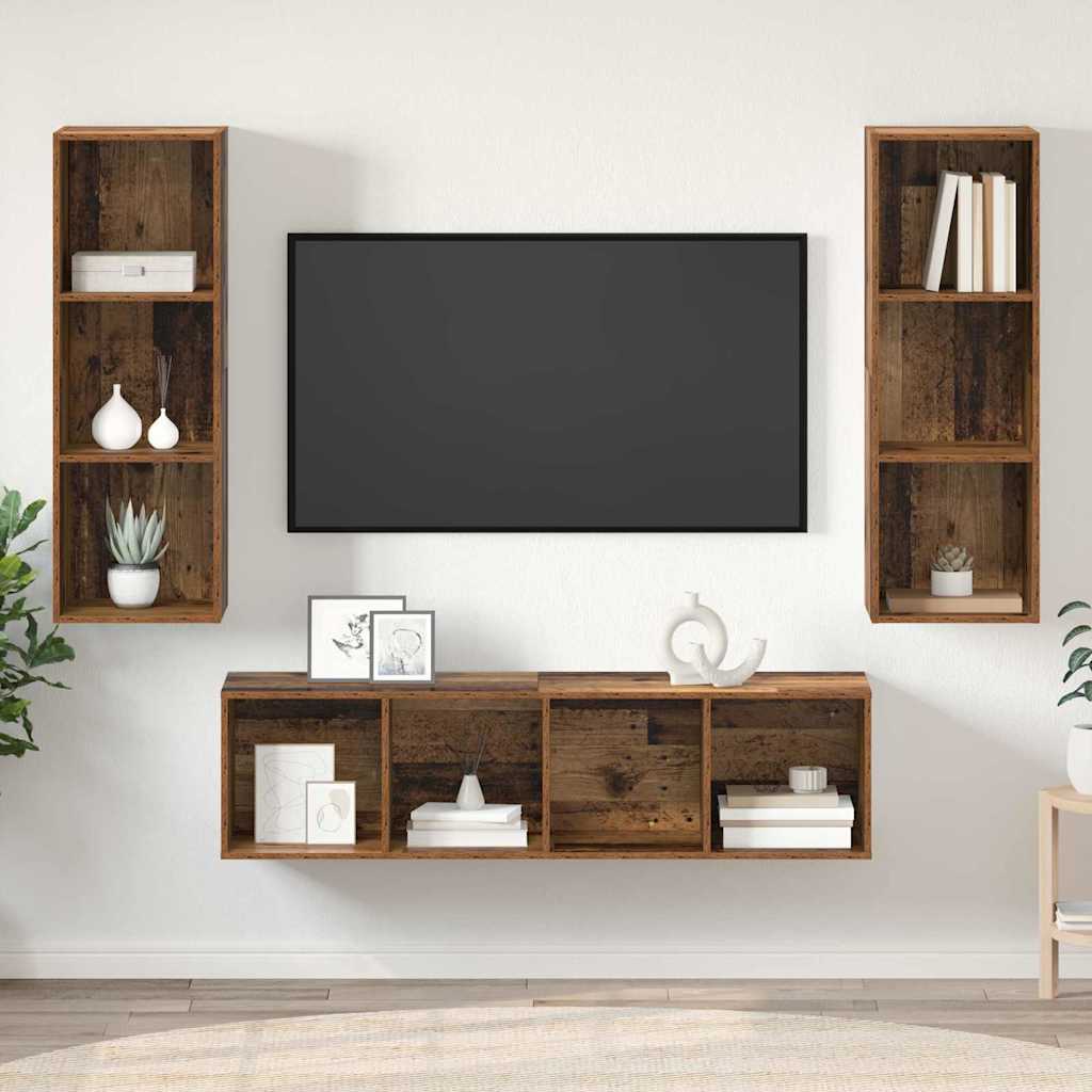 TV-Schrankset Wandmontiert 3 pcs Altholz Holzwerkstoff