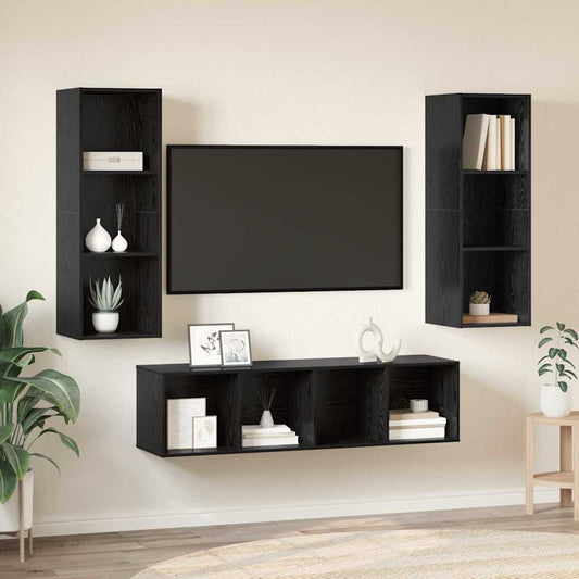 TV-Schrank Set 3 pcs Schwarz Eichen-Optik 37 x 37 x 142,5 cm