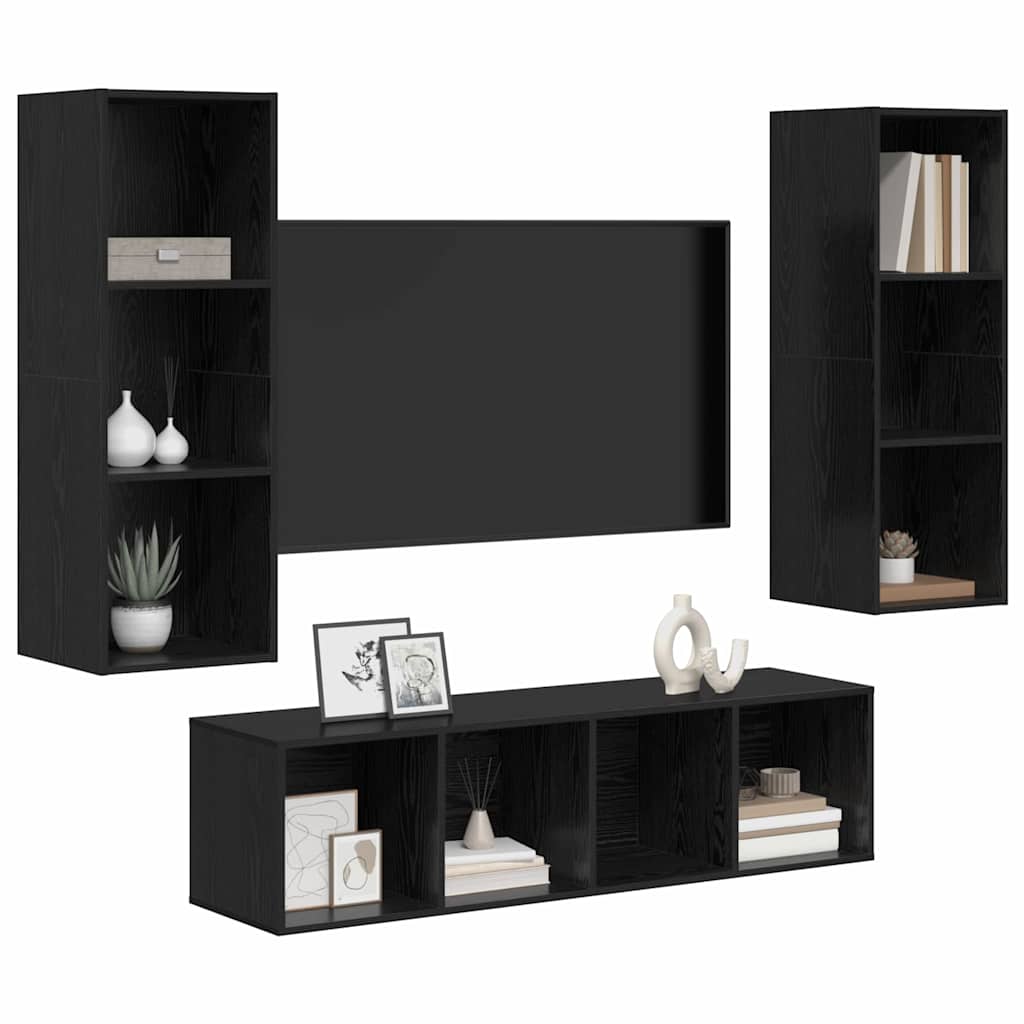 TV-Schrankset 3 pcs Schwarz Eichen-Optik Holzwerkstoff