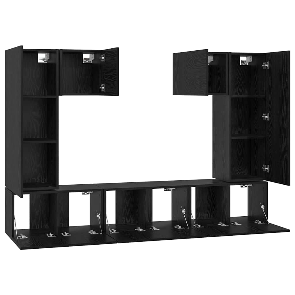 TV-Schrankset 7 pcs Schwarz Eichen-Optik Holzwerkstoff