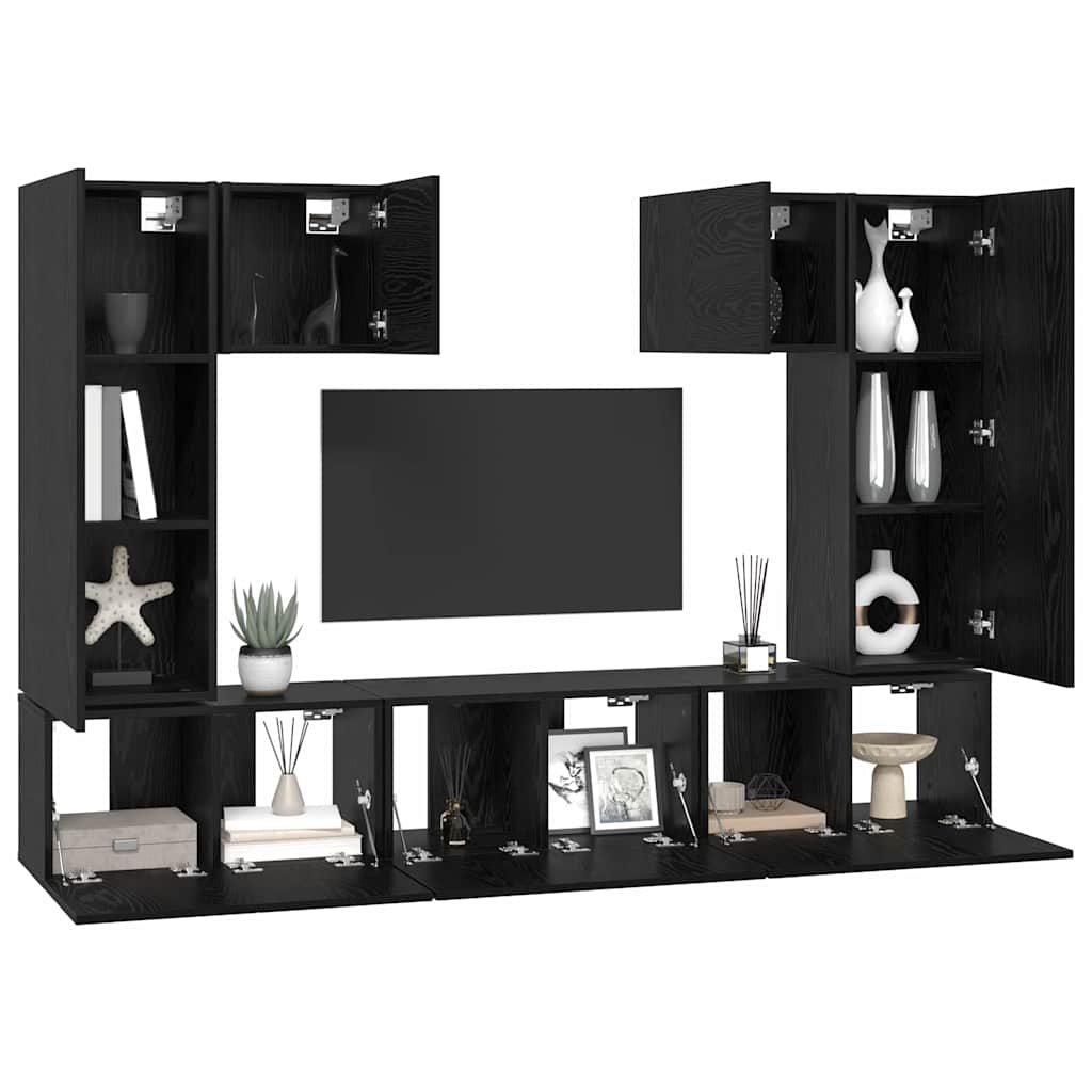 TV-Schrankset 7 pcs Schwarz Eichen-Optik Holzwerkstoff