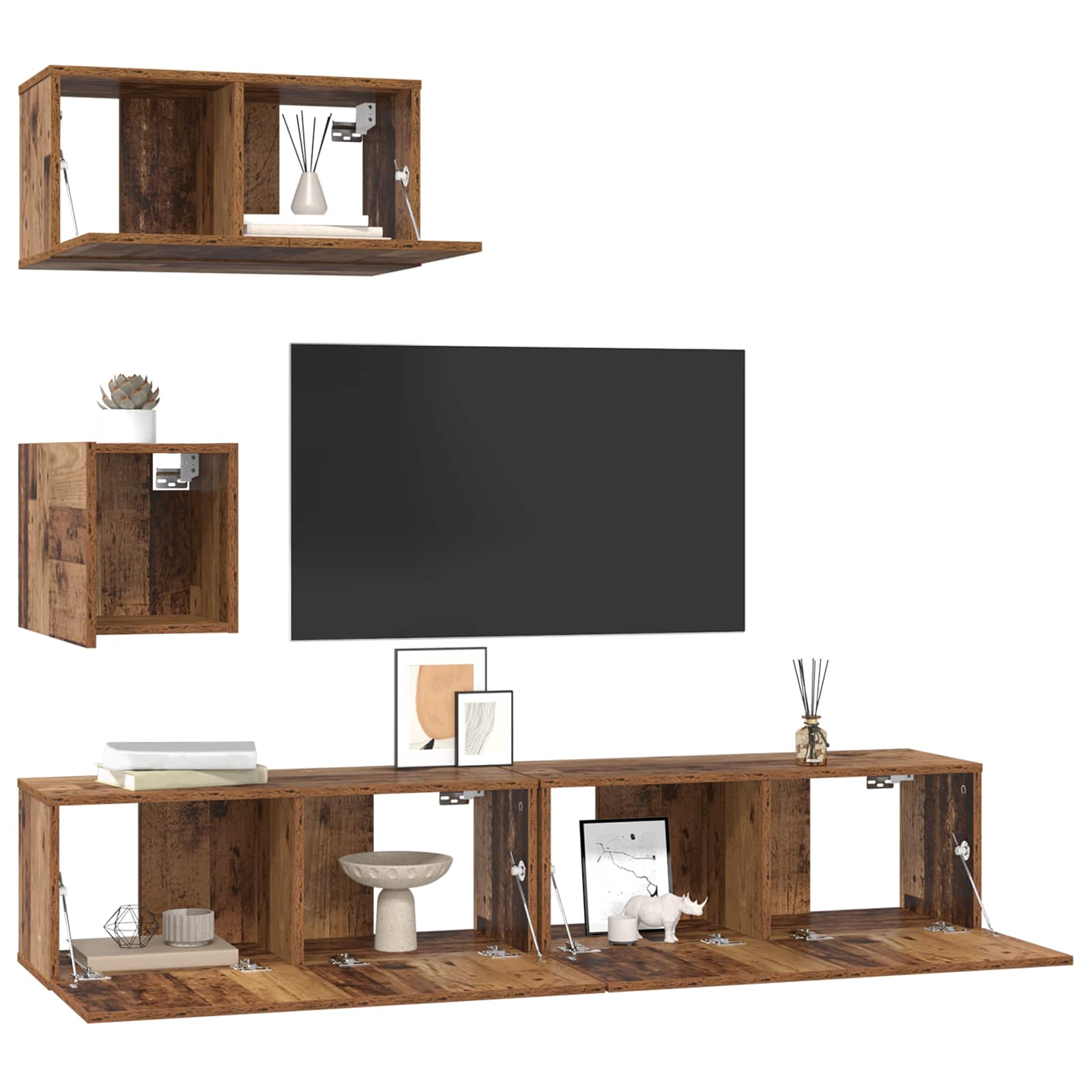 TV-Schrankset Wandmontiert 3 pcs Altholz Holzwerkstoff