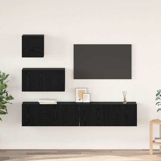 Wand TV Schrank 4 pcs Schwarz Eichen-Optik 80 x 30 x 30 cm
