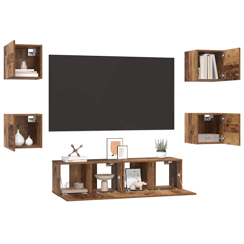 TV-Schrank-Set 6 pcs Altholz Mittel 120 x 30 x 30 cm