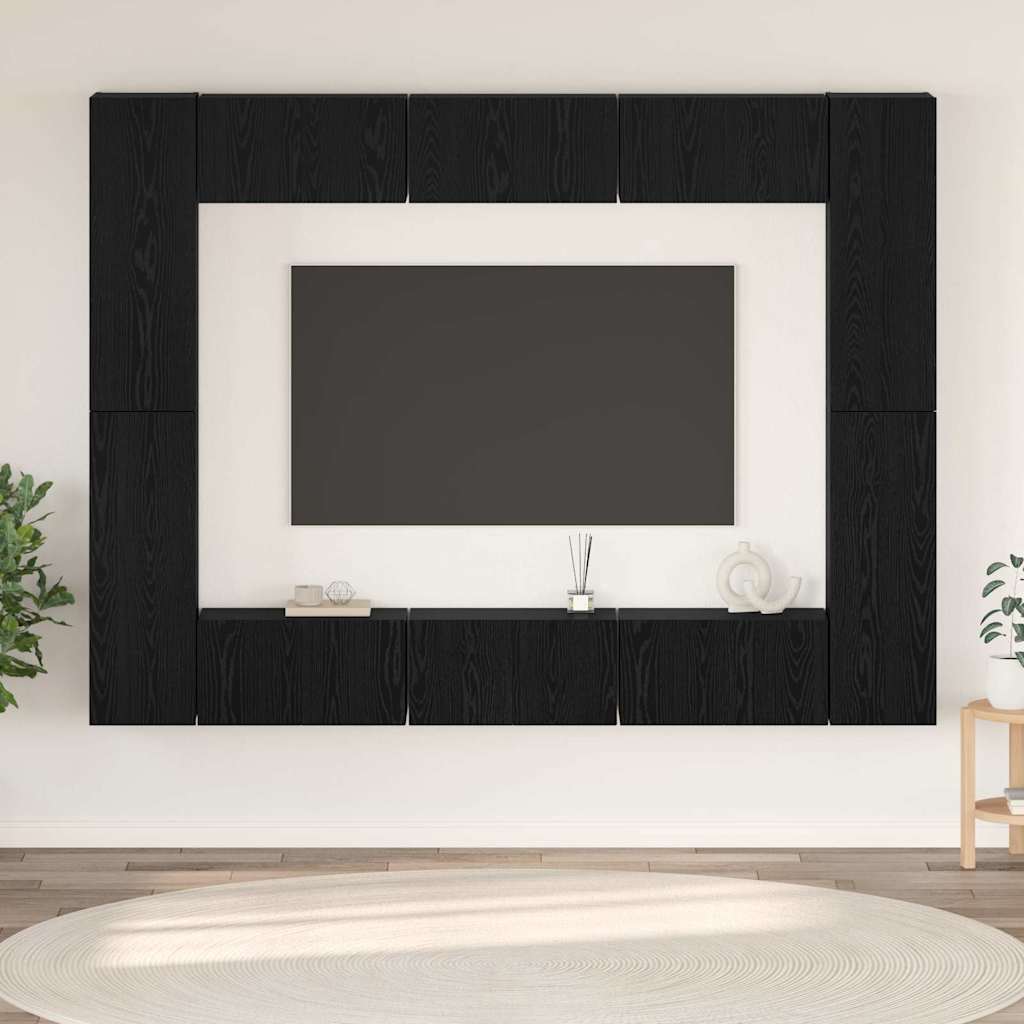 TV-Schrank-Set Wandmontiert 10 pcs Schwarz Eichen-Optik