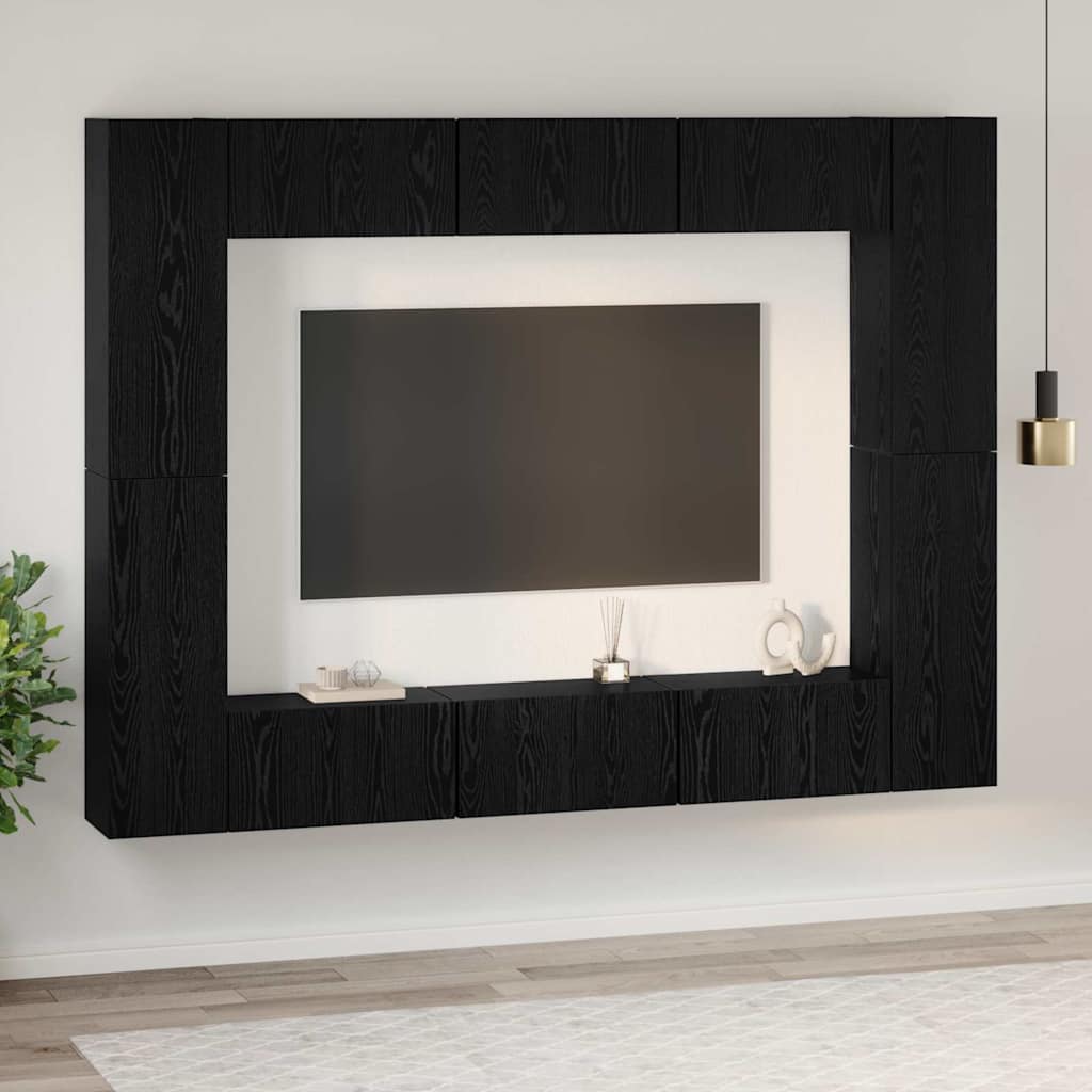TV-Schrank-Set Wandmontiert 10 pcs Schwarz Eichen-Optik