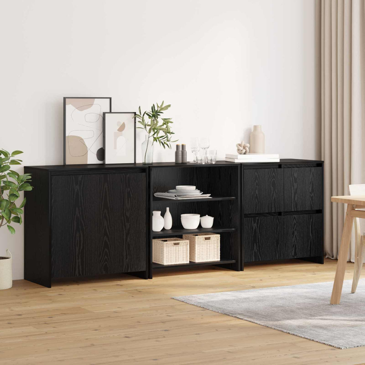 Sideboard 3 stk. Schwarz Eichen-Optik 70 x 41 x 75 cm