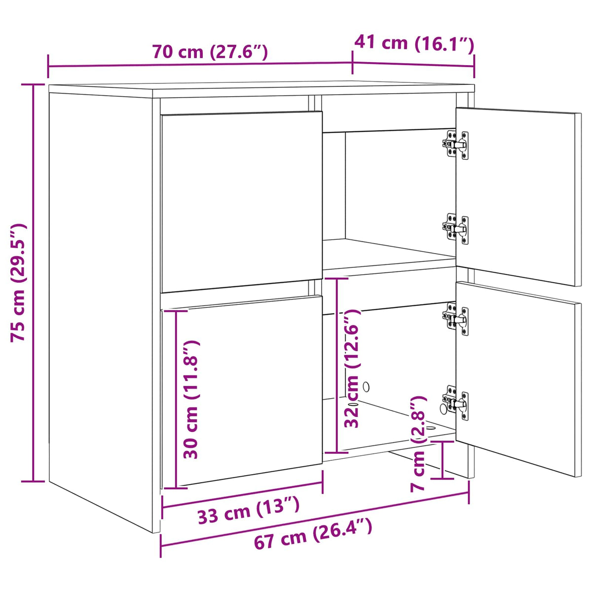 Sideboard 3 stk. Schwarz Eichen-Optik 70 x 41 x 75 cm