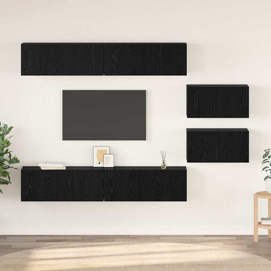 TV-Schrank-Set 6 pcs Schwarz Eichen-Optik 80 x 30 x 30,5 cm S