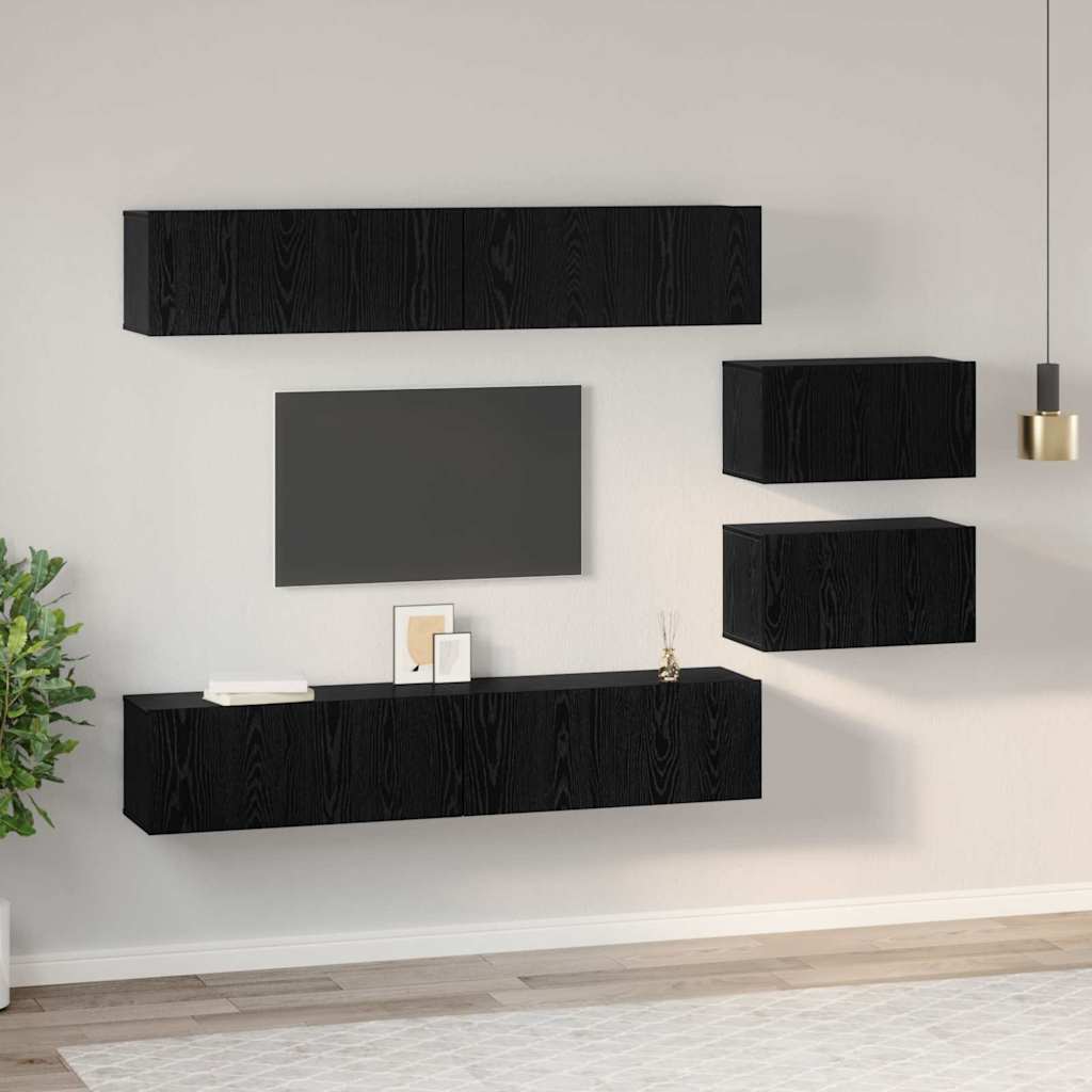 TV-Schrank-Set 6 pcs Schwarz Eichen-Optik 80 x 30 x 30,5 cm S