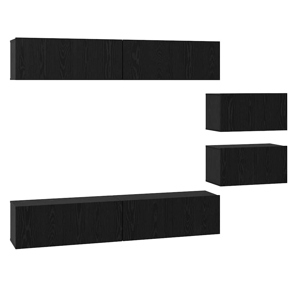 TV-Schrank-Set 6 pcs Schwarz Eichen-Optik 80 x 30 x 30,5 cm S