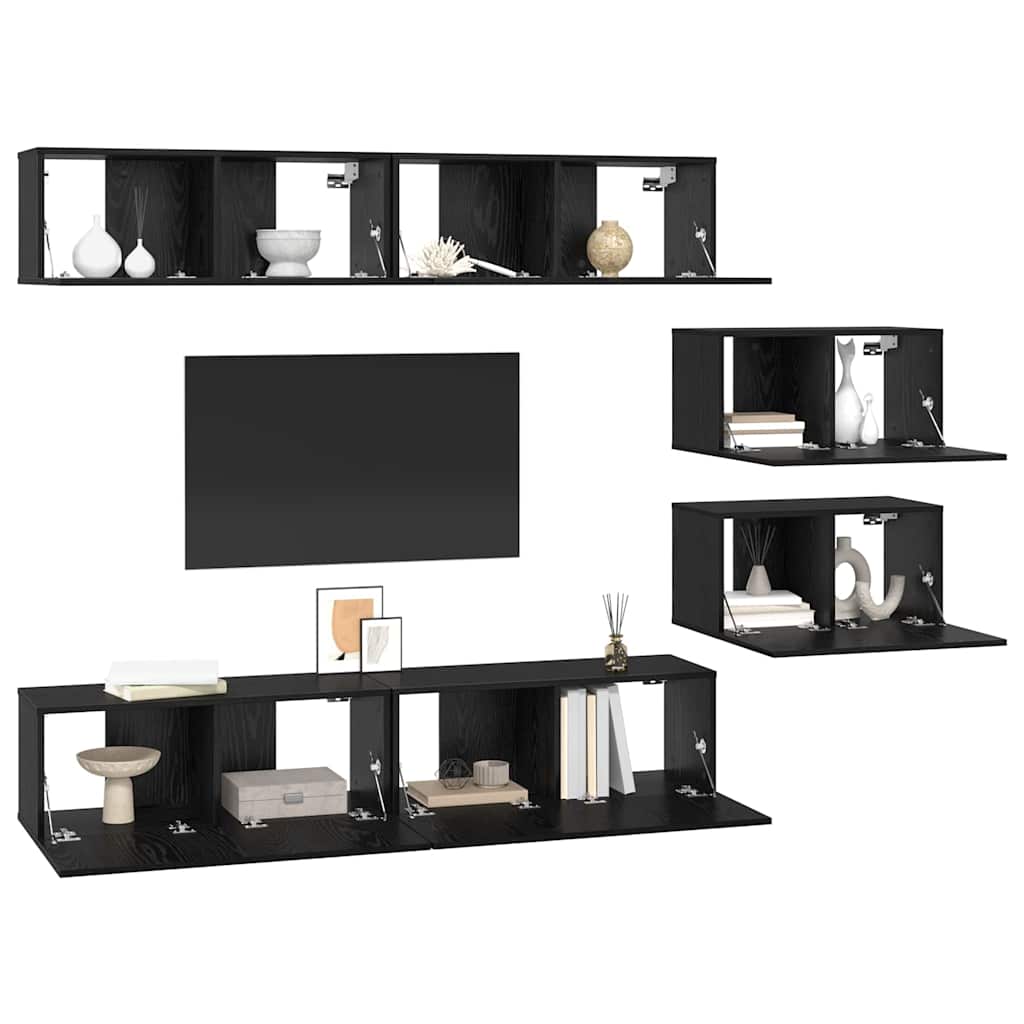 TV-Schrank-Set 6 pcs Schwarz Eichen-Optik 80 x 30 x 30,5 cm S