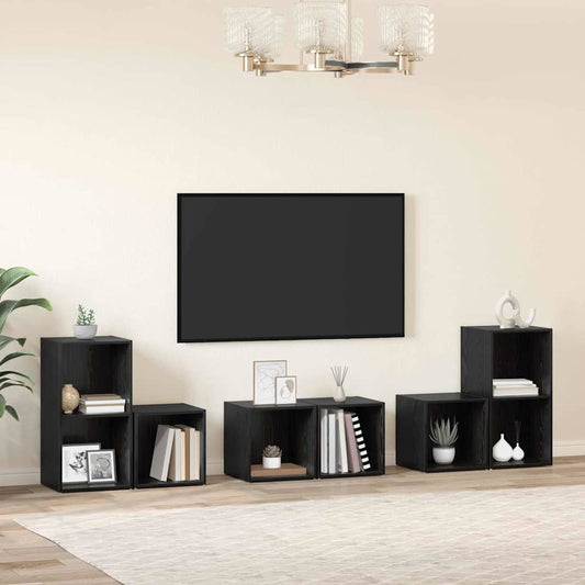 TV-Schrank Set 6 pcs Schwarz Eichen-Optik 37 x 35 x 72 cm