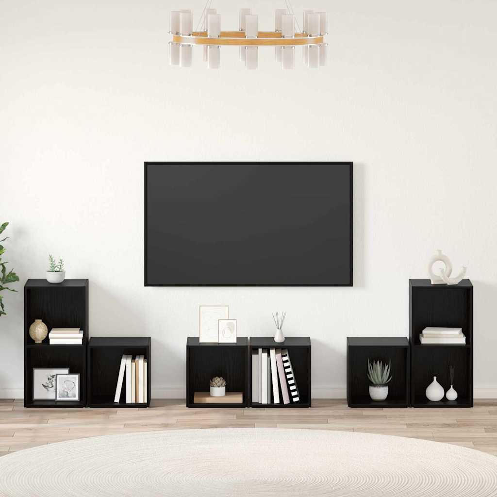 TV-Schrank Set 6 pcs Schwarz Eichen-Optik 37 x 35 x 72 cm