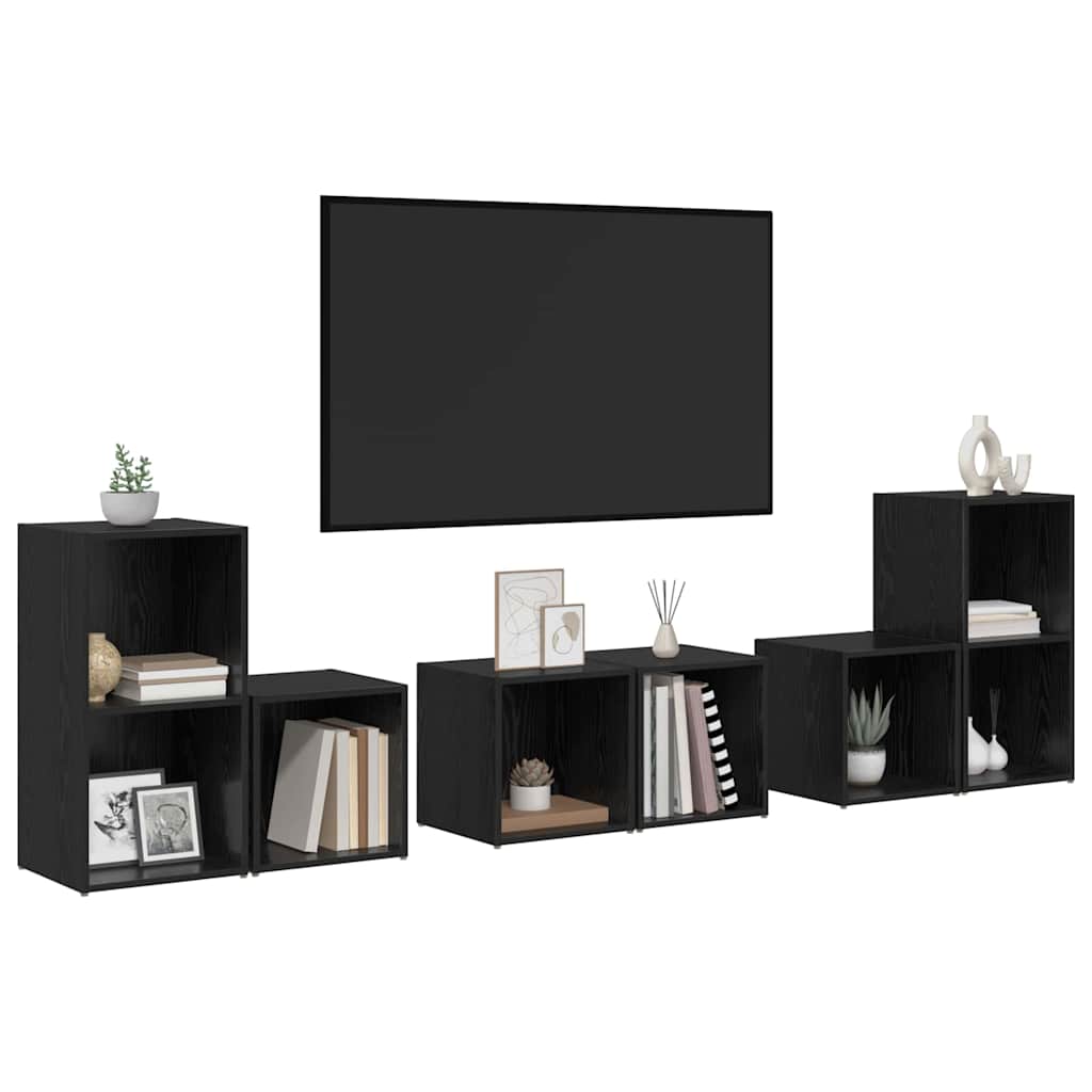 TV-Schrank Set 6 pcs Schwarz Eichen-Optik 37 x 35 x 72 cm