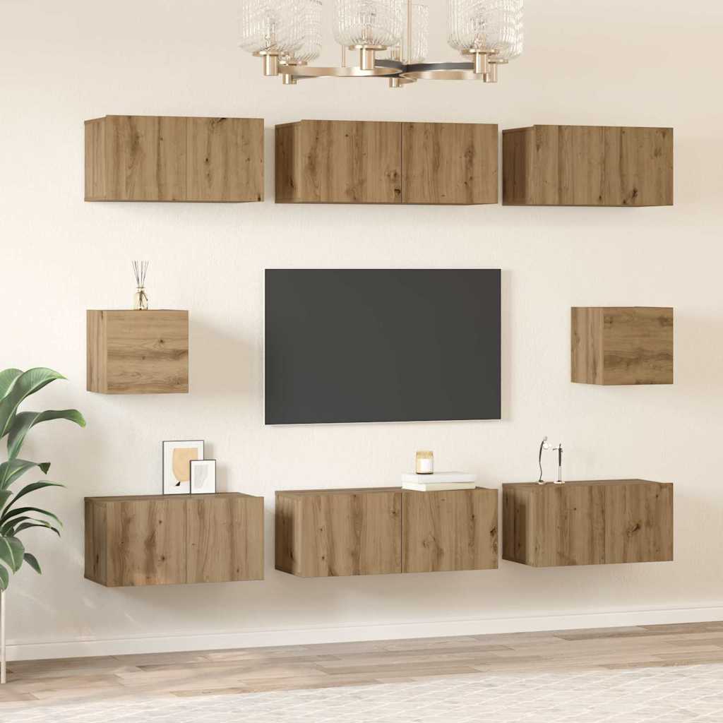 TV-Schrank Set Wandmontiert Artisan-Eiche Holzwerkstoff