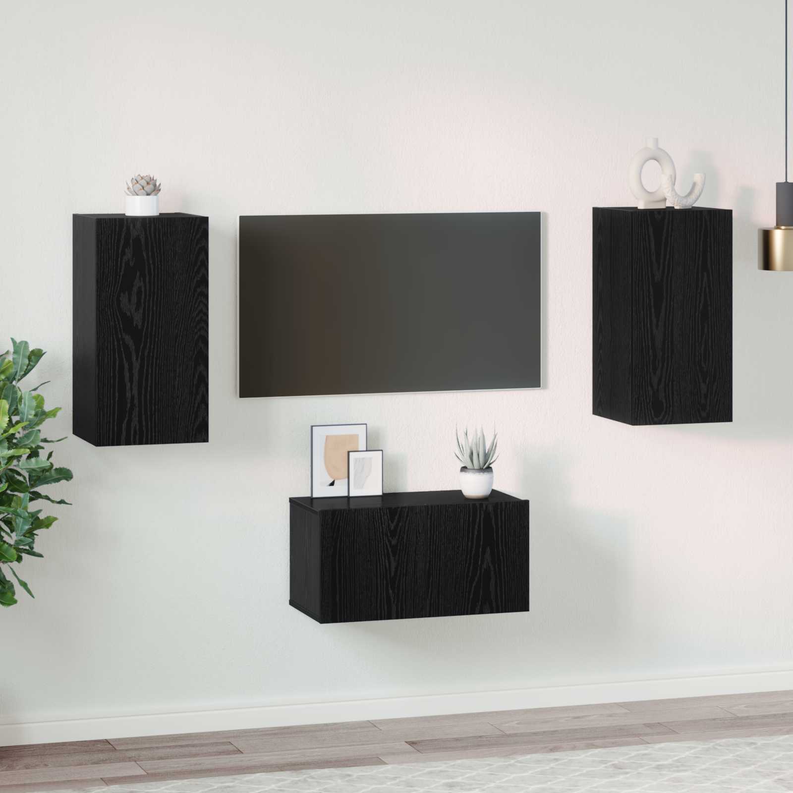 TV-Schrankset 3 pcs Schwarz Eichen-Optik Holzwerkstoff