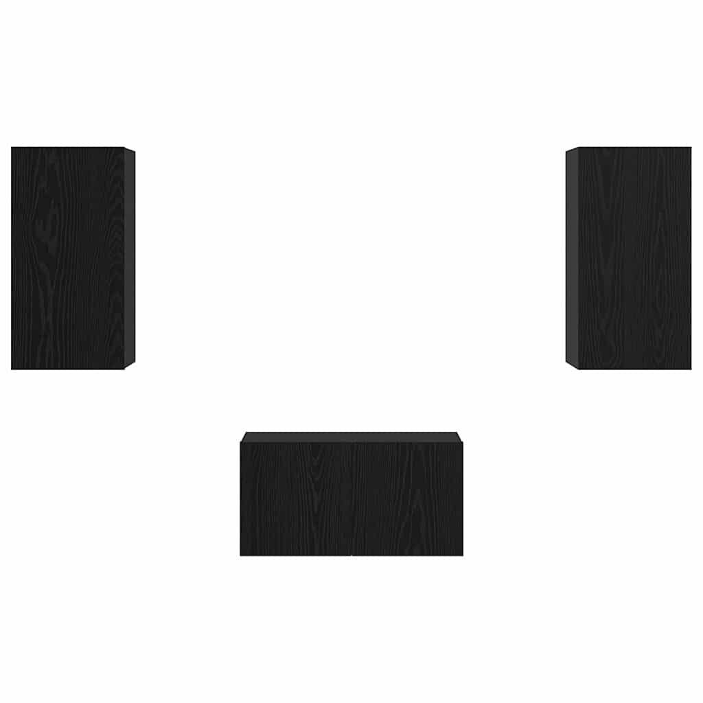 TV-Schrank-Set 3 pcs Schwarz Eichen-Optik 60 x 30 x 30 cm