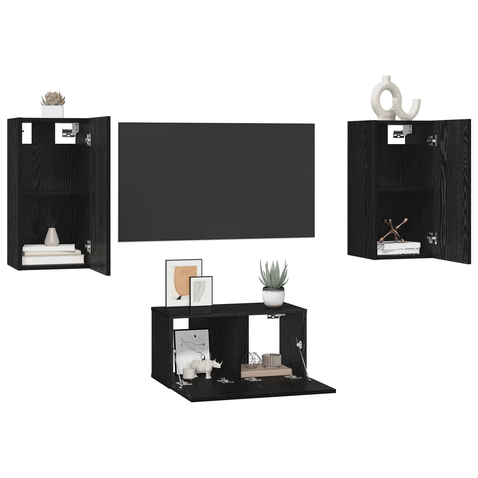 TV-Schrankset 3 pcs Schwarz Eichen-Optik Holzwerkstoff