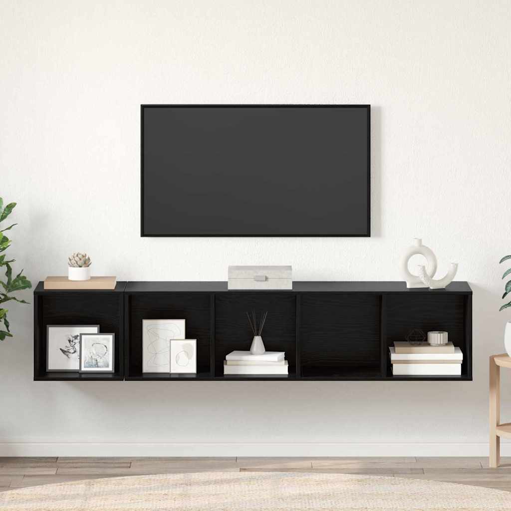 TV-Schrank Set 2 pcs Schwarz Eichen-Optik 37 x 37 x 142,5 cm