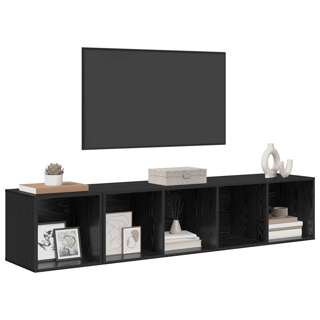 TV-Schrank Set 2 pcs Schwarz Eichen-Optik 37 x 37 x 142,5 cm