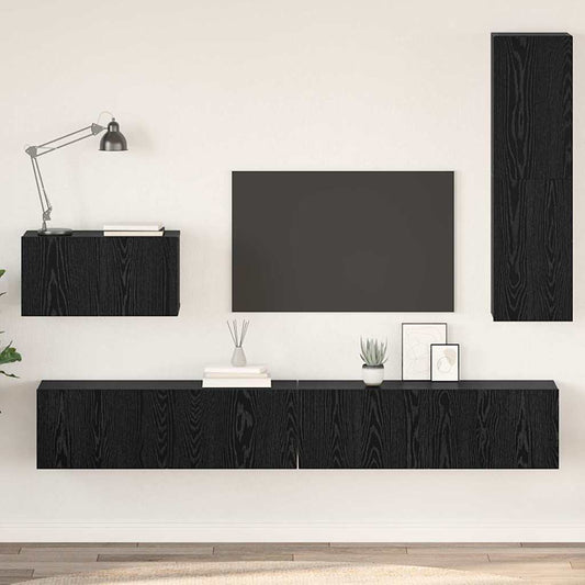Wand TV Schrank 4 pcs Schwarz Eichen-Optik 200 x 30 x 30 cm