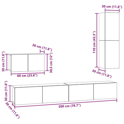 Wand-TV-Schrank 4 stk. Schwarz Eichen-Optik Holzwerkstoff
