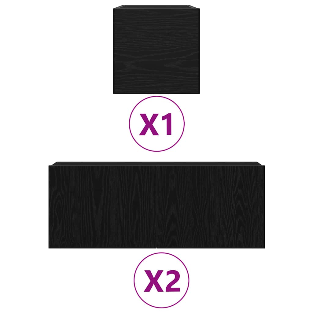 TV-Schrank-Set 4 pcs Schwarz Eichen-Optik 80 x 30 x 30 cm