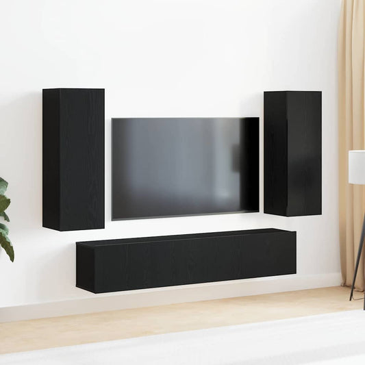 4-teiliges TV-Schrank-Set -Wandmontierte schwarze Eiche aus engineered wood
