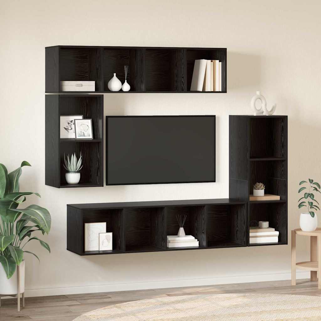 TV-Schrank-Set 4 pcs Schwarz Eichen-Optik 37 x 37 x 142,5 cm