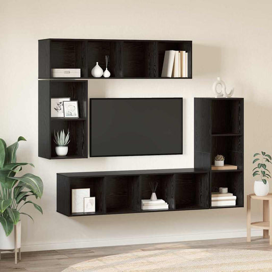TV-Schrank-Set 4 pcs Schwarz Eichen-Optik 37 x 37 x 142,5 cm