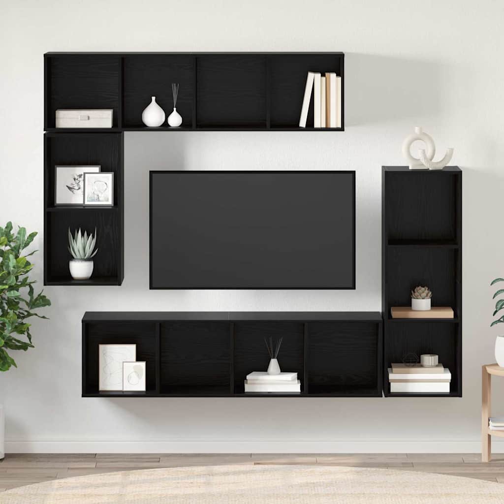 TV-Schrank-Set 4 pcs Schwarz Eichen-Optik 37 x 37 x 142,5 cm