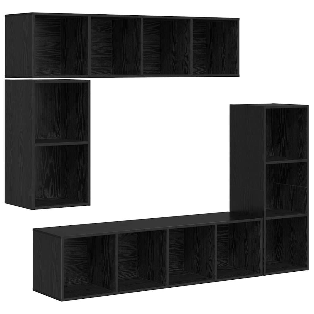 TV-Schrank-Set 4 pcs Schwarz Eichen-Optik 37 x 37 x 142,5 cm