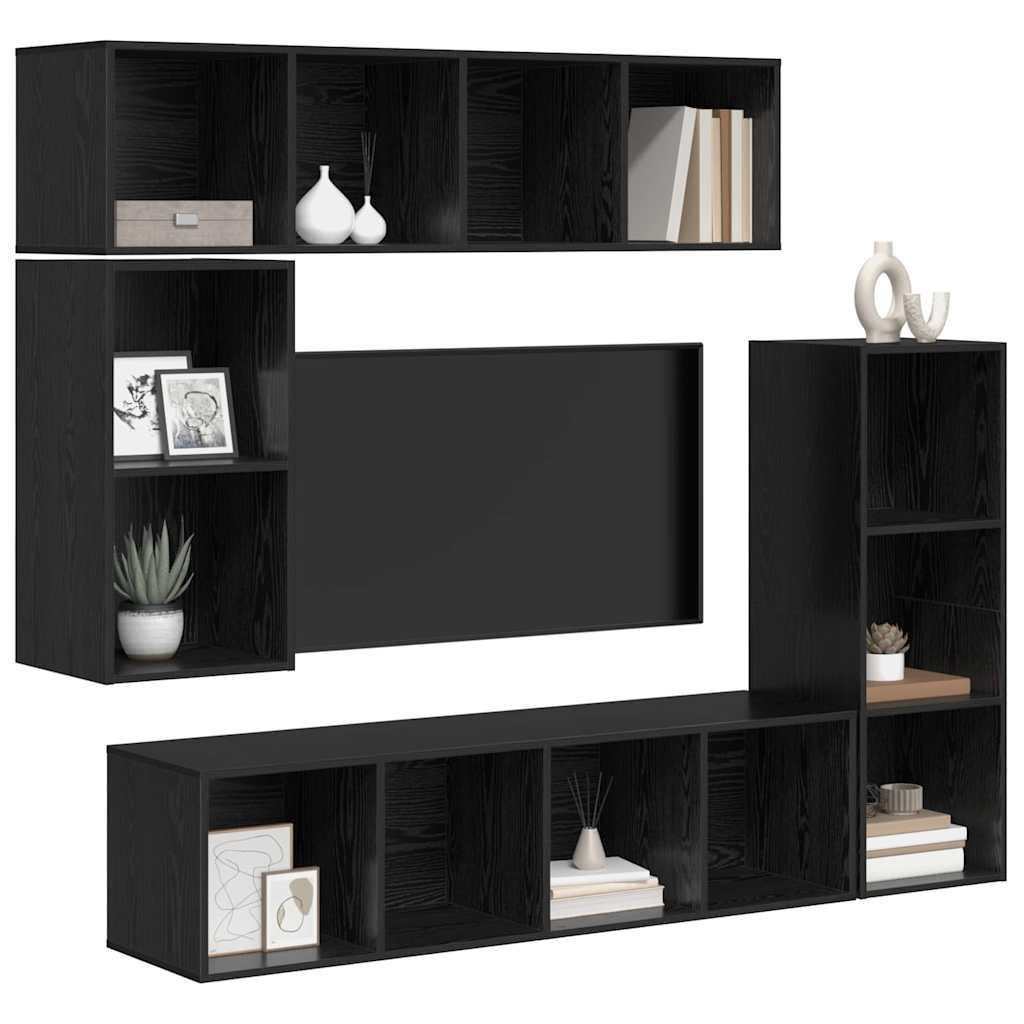 TV-Schrank-Set 4 pcs Schwarz Eichen-Optik 37 x 37 x 142,5 cm