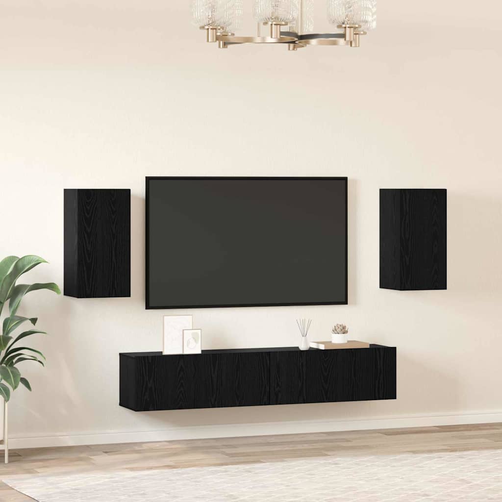 TV-Schrankset 4 pcs Schwarz Eichen-Optik Holzwerkstoff