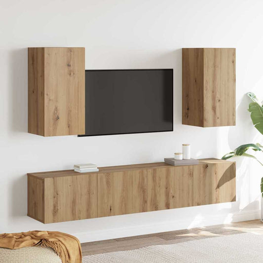 4-teiliges TV-Schrankset zur Wandmontage in Artisan Eiche, aus beschichtetem Holz